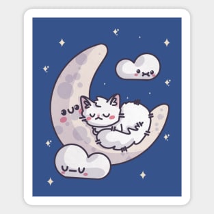 Kawaii Cat Sleeping on the Moon Magnet